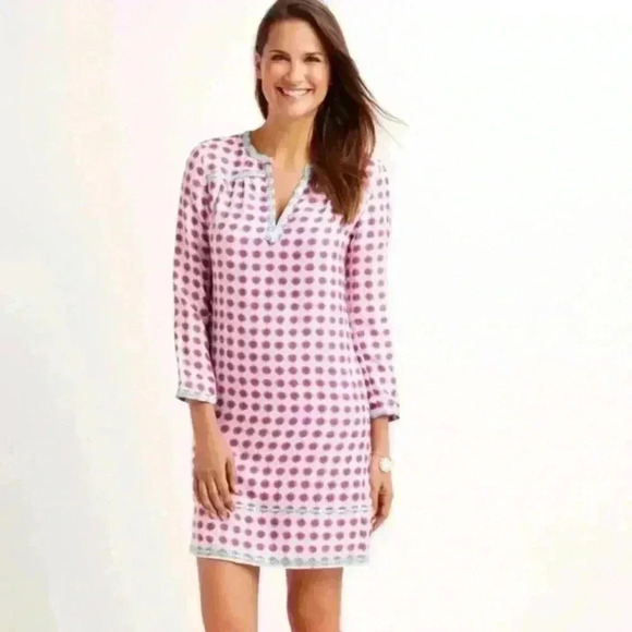 Vineyard Vines Pink Polka Dots Tie Dye Patterned Shift Women's Dress Size 0 Silk - Picture 1 of 11